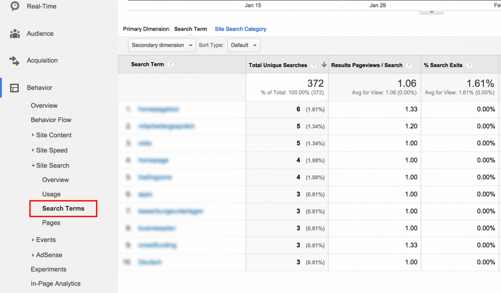 Google Analytics Search Terms