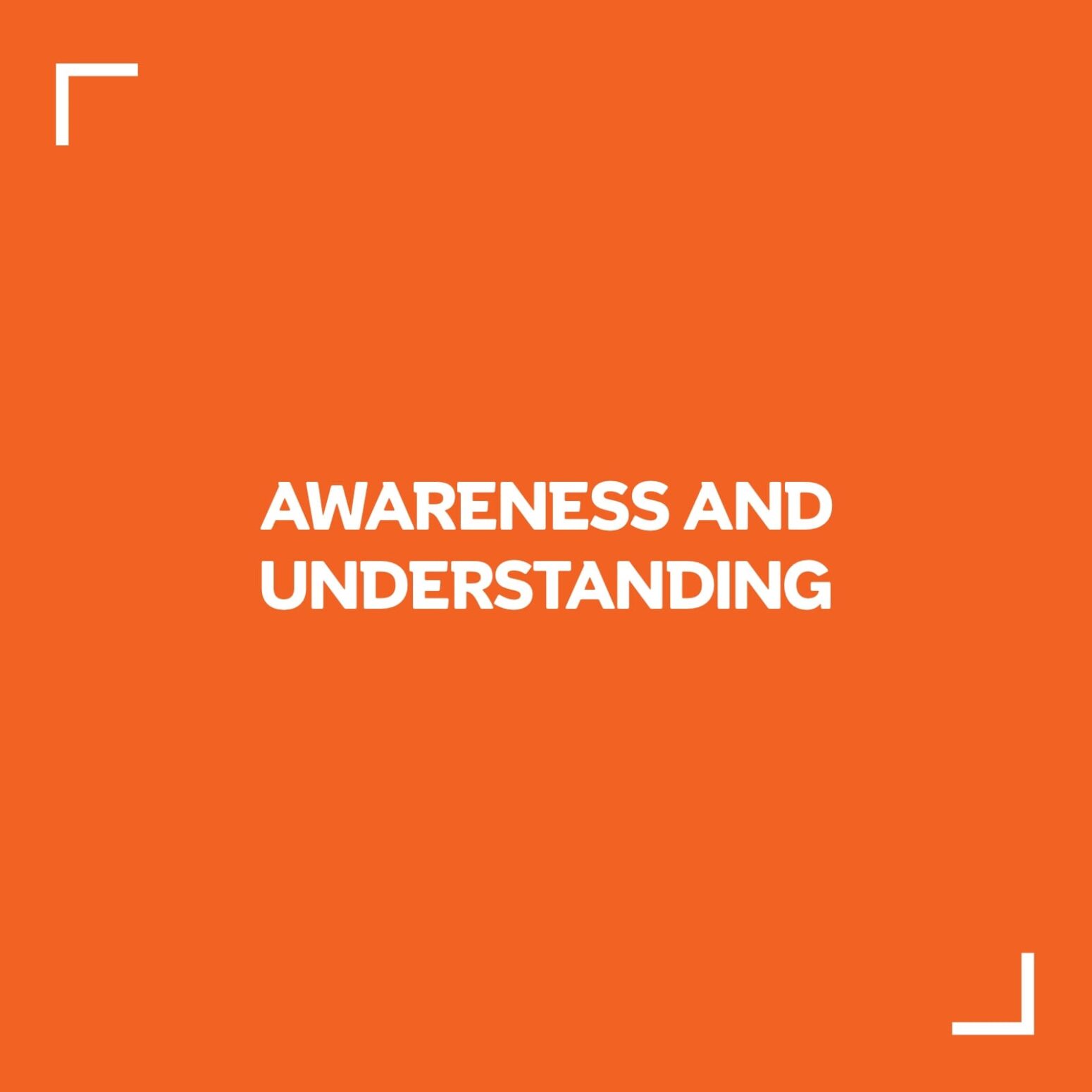 Alzheimers Research website image of an orange box with white text reading 'awareness and understanding'