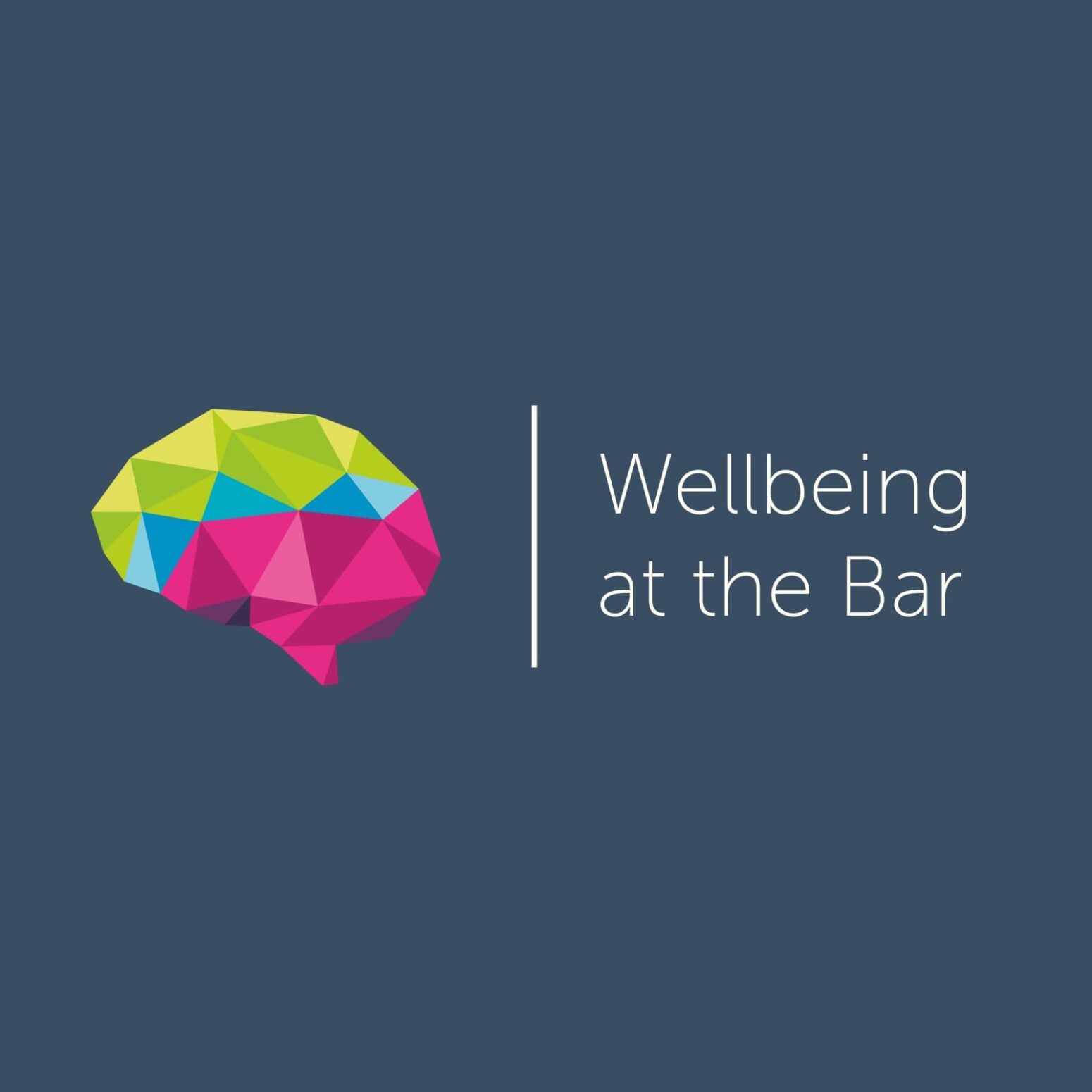Wellbeing at the bar logo with a graphic of a brain made up of coloured triangular shapes, next to the text readinf Wellbeing at the Bar