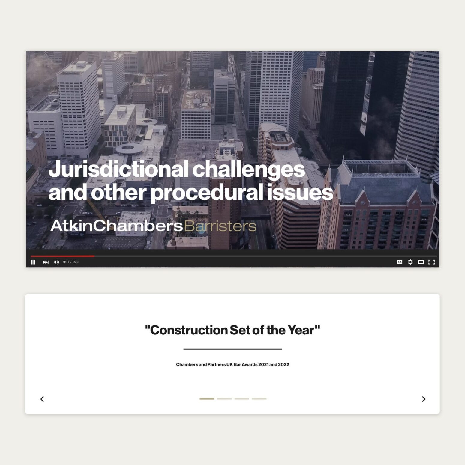 Atkin chambers video still shot titled 'jurisdictional challenges and other procedural issues'