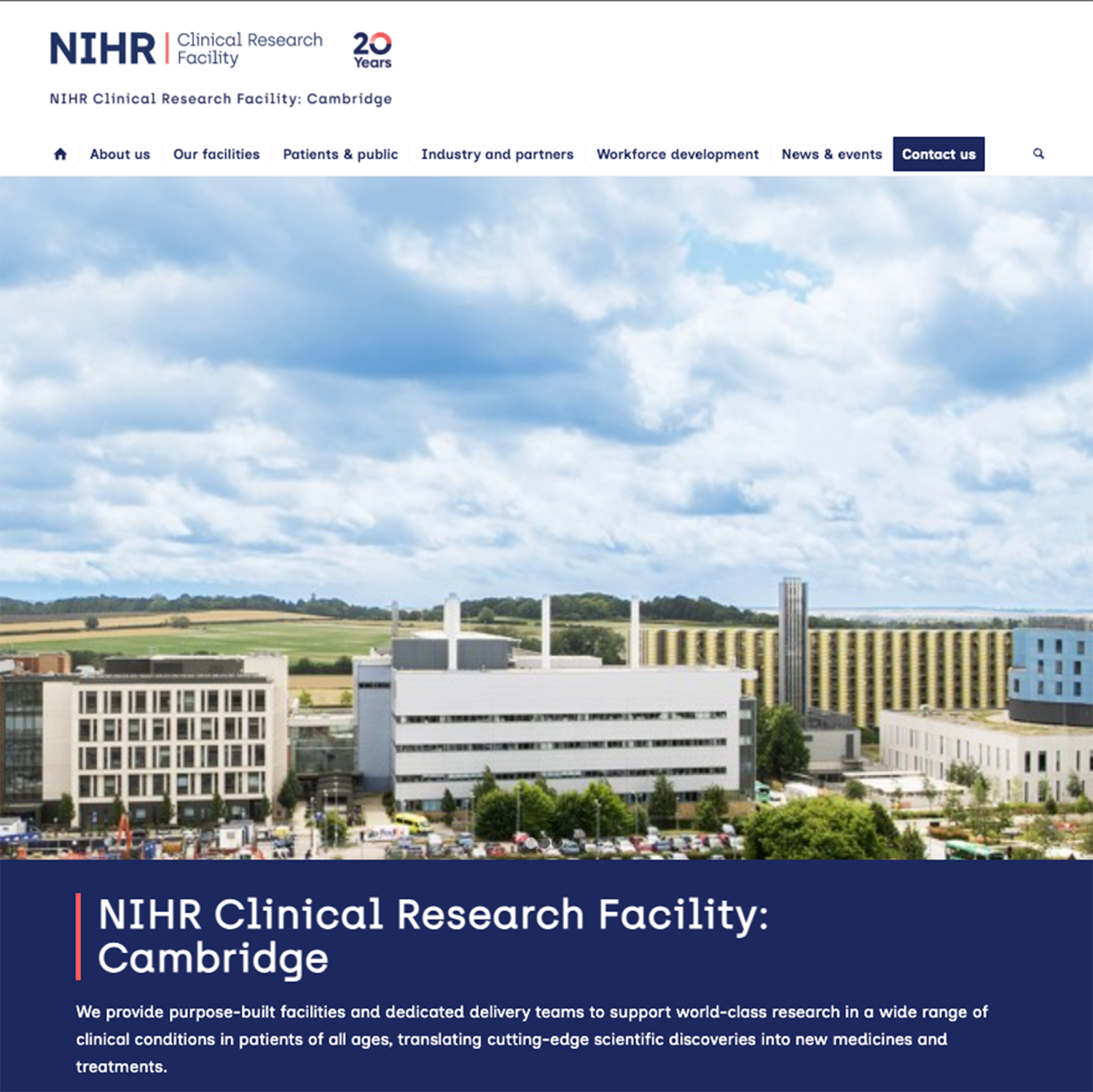 Image of the Cambridge Clinical Research Facility website telling readers how, and why, they can be involved in the research.