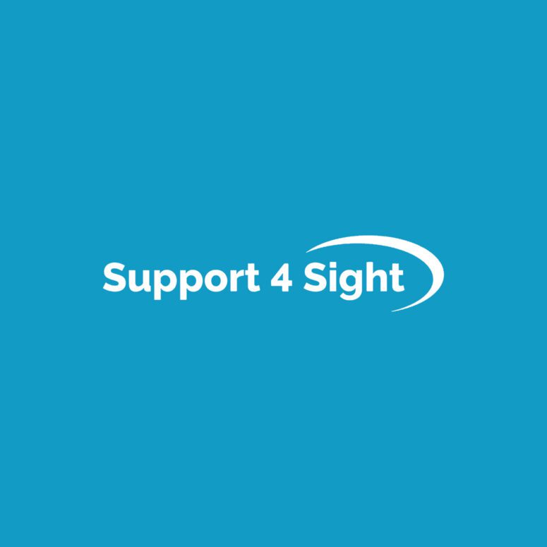 Support 4 sight logo white on blue background