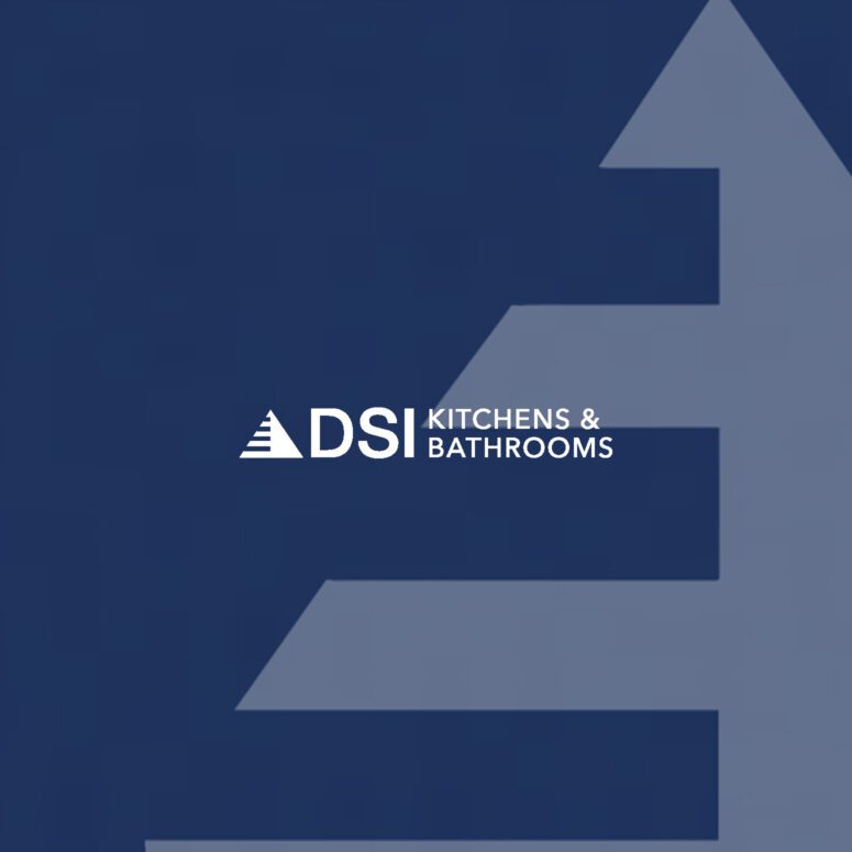 DSI logo. A blue background with DSI Kitchens & Bathrooms text in white in the centre of the image
