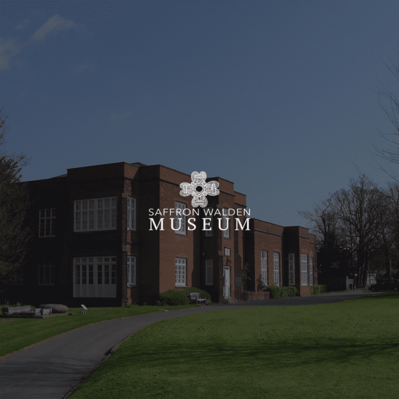 Saffron Walden Museum logo over an image of the museum