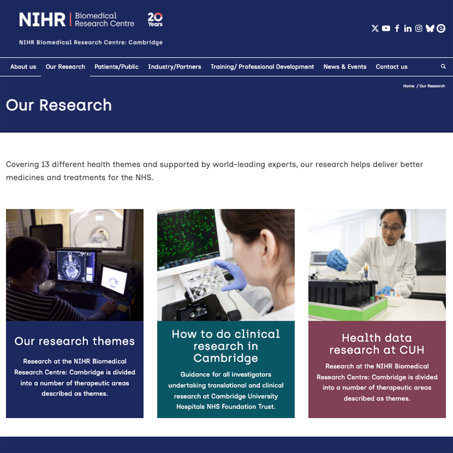 Cambridge Biomedical Research Website page